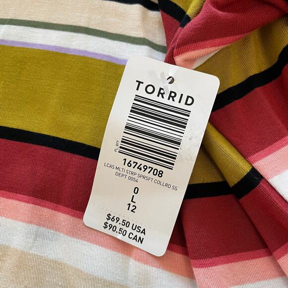 Torrid NWT Collared Skater Dress - Super Soft Multi Stripe Size 0X Short Sleeve - Picture 6 of 9